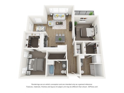 Floor plan for 2 beds, 2 baths, 1140 sqft